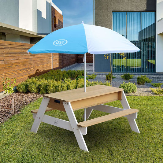 AXI Sand and Water Picnic Table Nick with Umbrella Brown and White