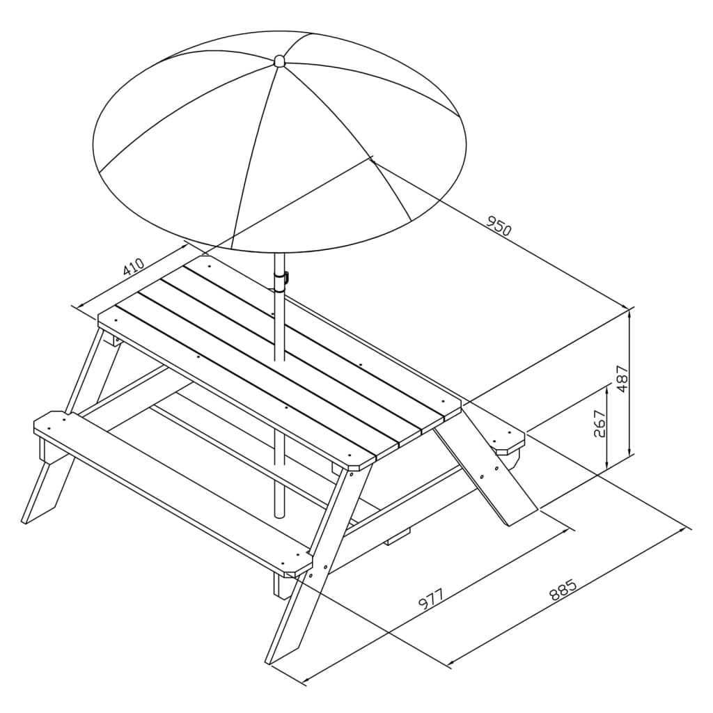 AXI Children Picnic Table Nick with Umbrella Brown and Grey