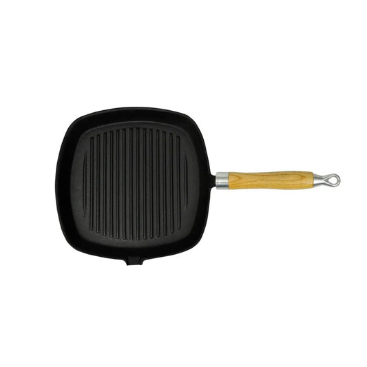 Berkfield Grill Pan with Wooden Handle Cast Iron 20x20 cm