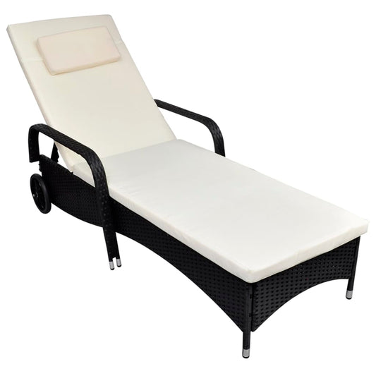 Berkfield Sun Lounger with Wheels Poly Rattan Black