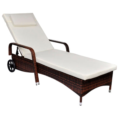 Berkfield Sun Lounger with Wheels Poly Rattan Brown