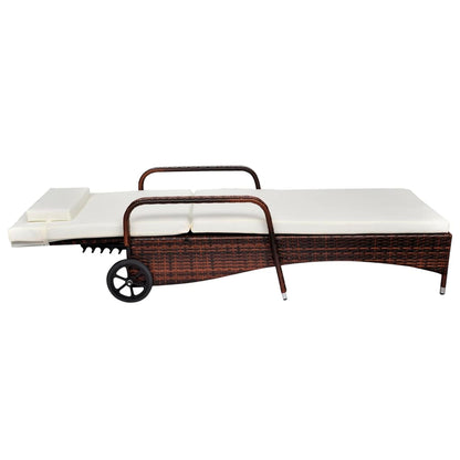 Berkfield Sun Lounger with Wheels Poly Rattan Brown