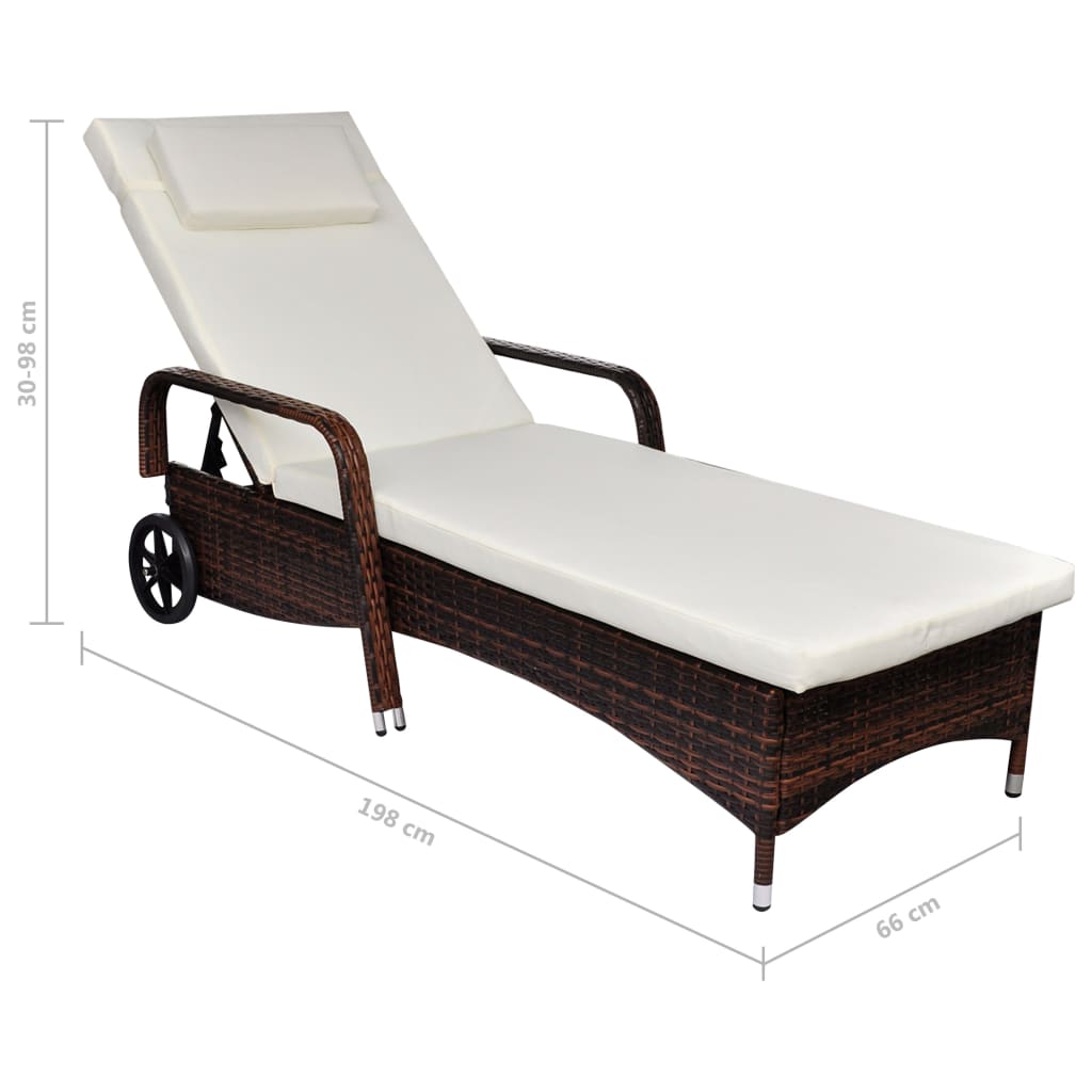 Berkfield Sun Lounger with Wheels Poly Rattan Brown