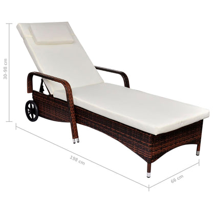 Berkfield Sun Lounger with Wheels Poly Rattan Brown
