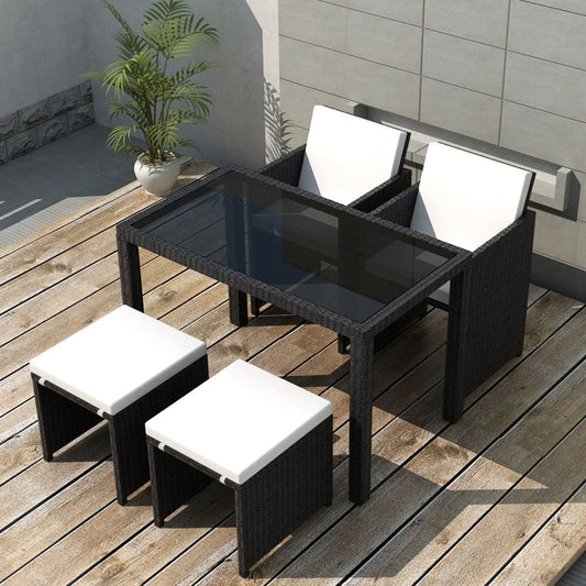 Berkfield 5 Piece Outdoor Dining Set with Cushions Poly Rattan Black
