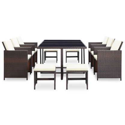 Berkfield 11 Piece Outdoor Dining Set with Cushions Poly Rattan Brown