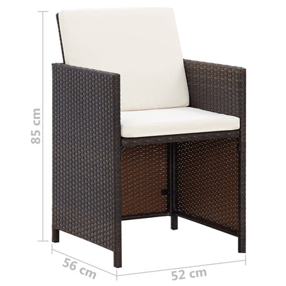Berkfield 11 Piece Outdoor Dining Set with Cushions Poly Rattan Brown