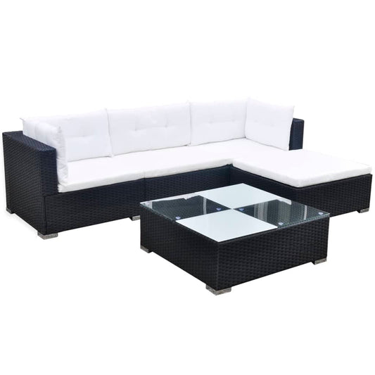 Berkfield 5 Piece Garden Lounge Set with Cushions Poly Rattan Black