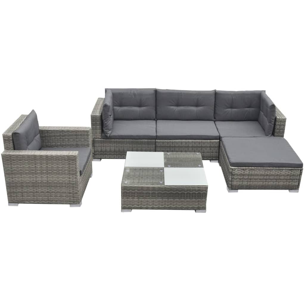 Berkfield 6 Piece Garden Lounge Set with Cushions Poly Rattan Grey