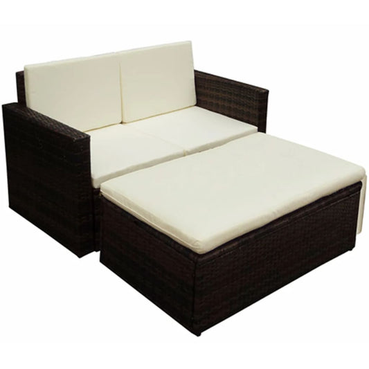 Berkfield 2 Piece Garden Lounge Set with Cushions Poly Rattan Brown