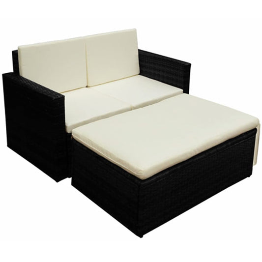 Berkfield 2 Piece Garden Lounge Set with Cushions Poly Rattan Black