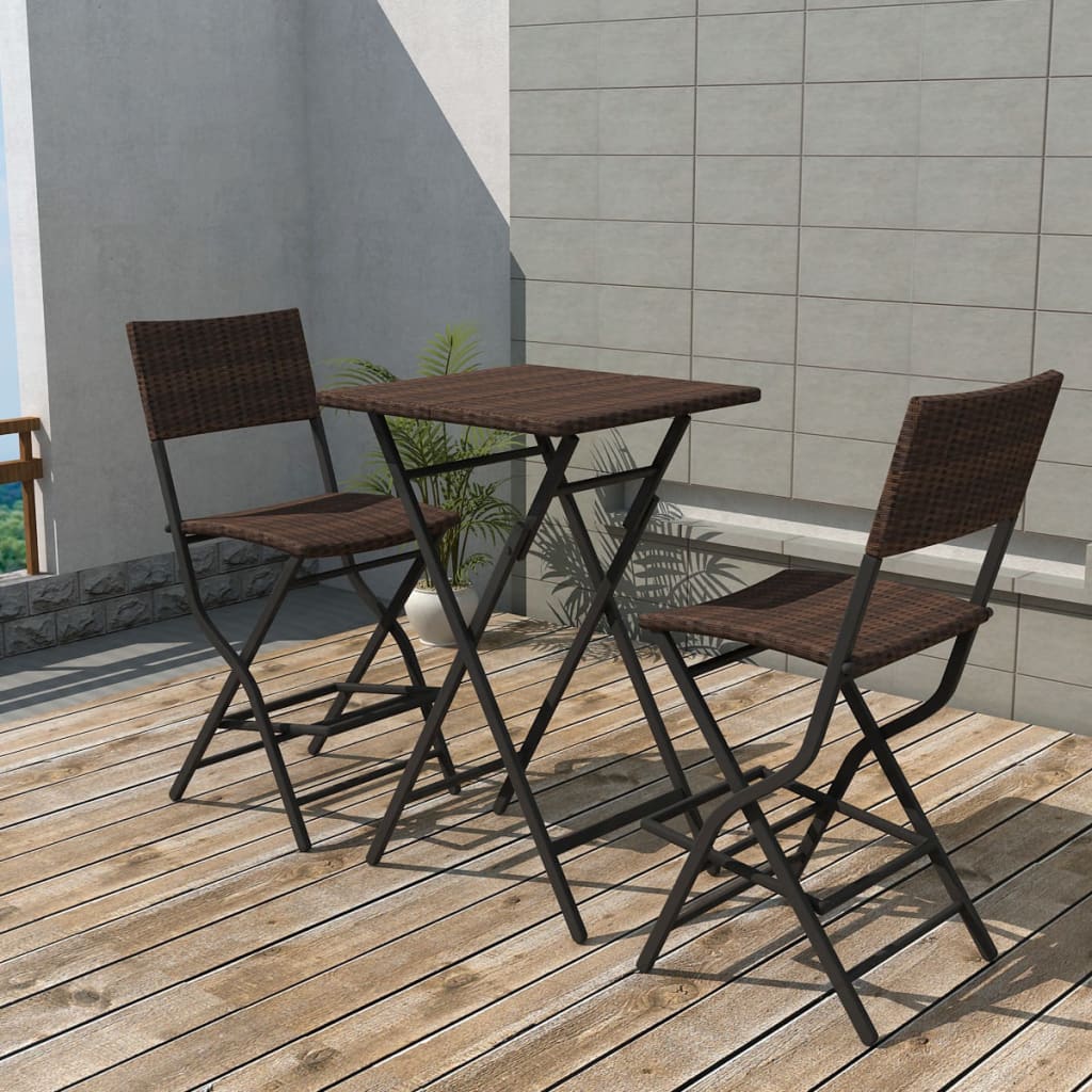 Berkfield 3 Piece Folding Bistro Set Steel Poly Rattan Brown