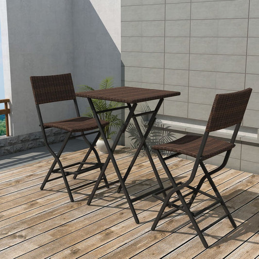 Berkfield 3 Piece Folding Bistro Set Steel Poly Rattan Brown