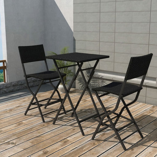 Berkfield 3 Piece Folding Bistro Set Steel Poly Rattan Black