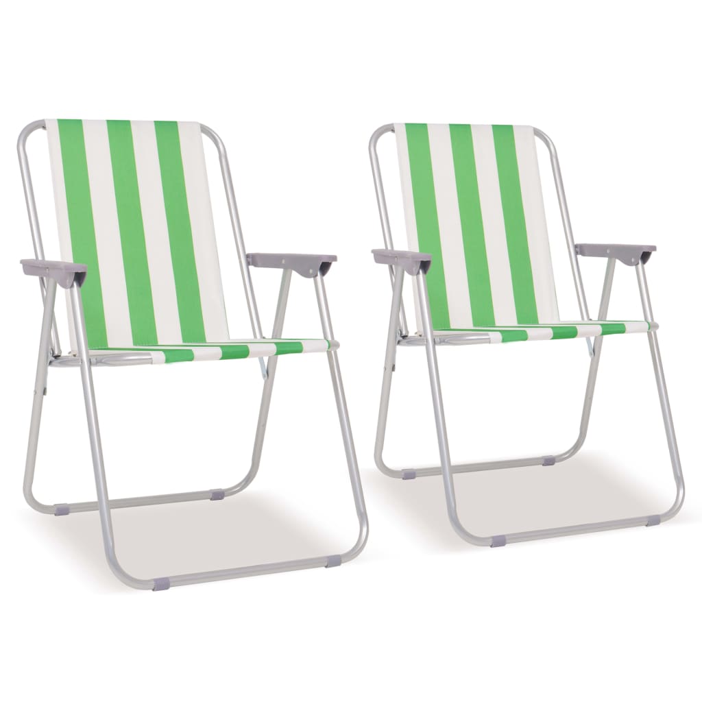 Berkfield Folding Camping Chairs 2 pcs Green and White Steel 52x62x75 cm
