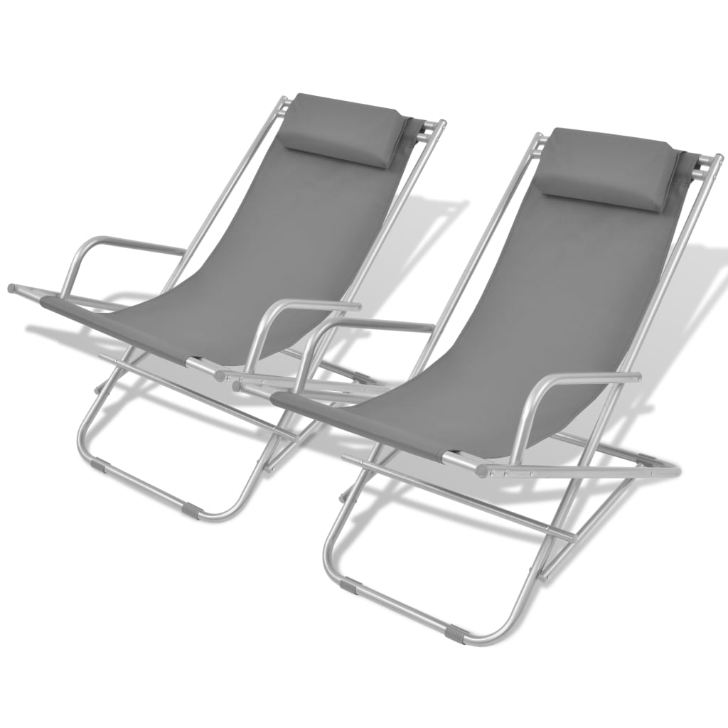 Berkfield Reclining Deck Chairs 2 pcs Steel Grey