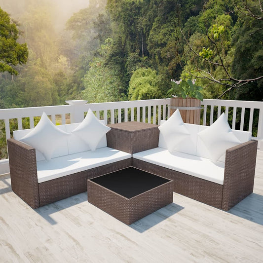 Berkfield 4 Piece Garden Lounge Set with Cushions Poly Rattan Brown