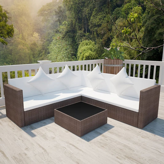 Berkfield 4 Piece Garden Lounge Set with Cushions Poly Rattan Brown