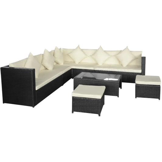 Berkfield 8 Piece Garden Lounge Set with Cushions Poly Rattan Black