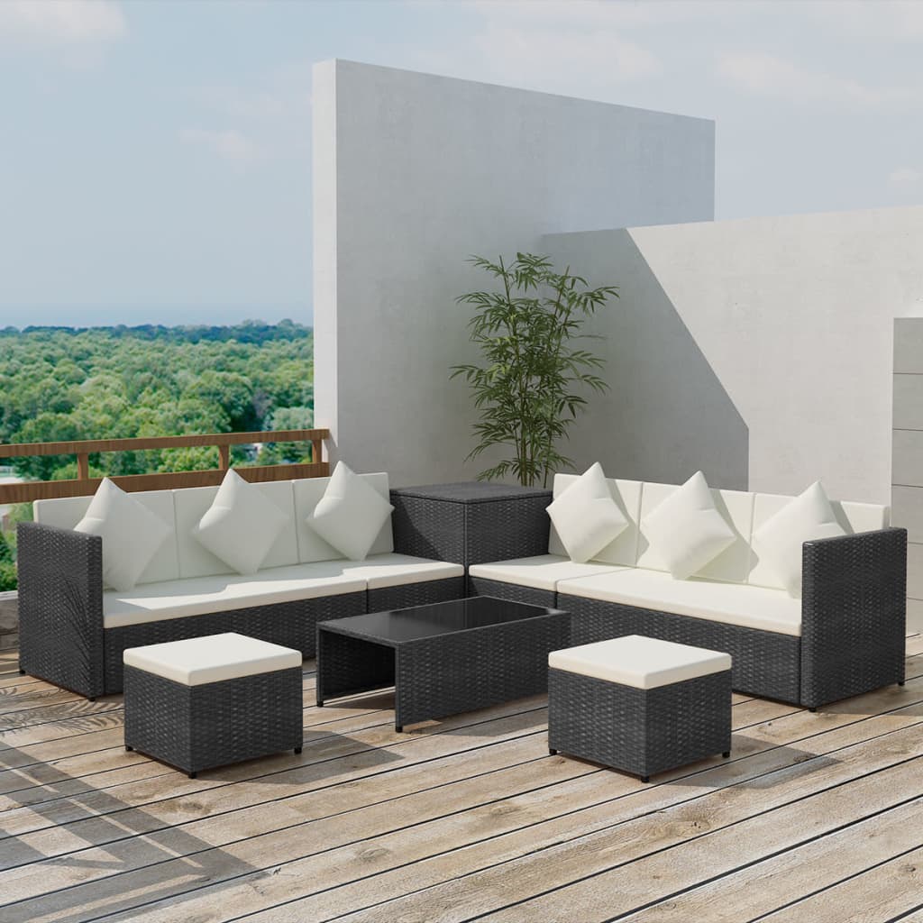 Berkfield 8 Piece Garden Lounge Set with Cushions Poly Rattan Black