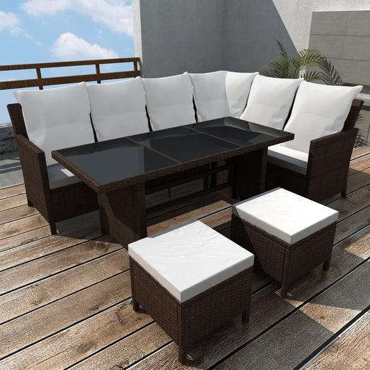 Berkfield 4 Piece Garden Lounge Set with Cushions Poly Rattan Brown