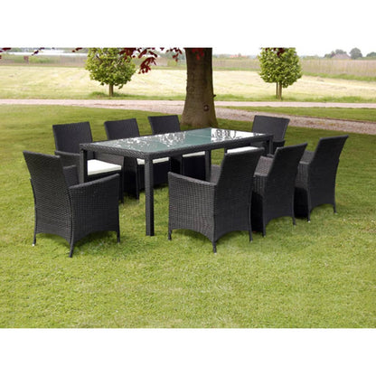 Berkfield 9 Piece Outdoor Dining Set with Cushions Poly Rattan Black