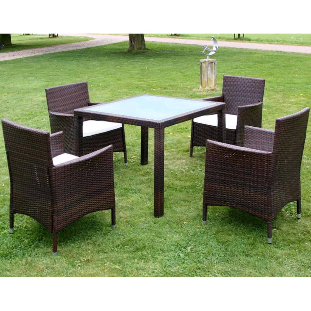 Berkfield 5 Piece Outdoor Dining Set with Cushions Poly Rattan Brown