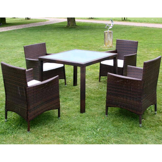 Berkfield 5 Piece Outdoor Dining Set with Cushions Poly Rattan Brown