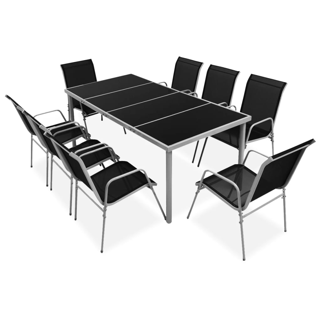 Berkfield 9 Piece Outdoor Dining Set Steel Black