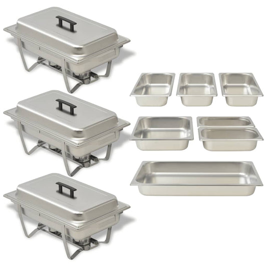 Berkfield 3 Piece Chafing Dish Set Stainless Steel