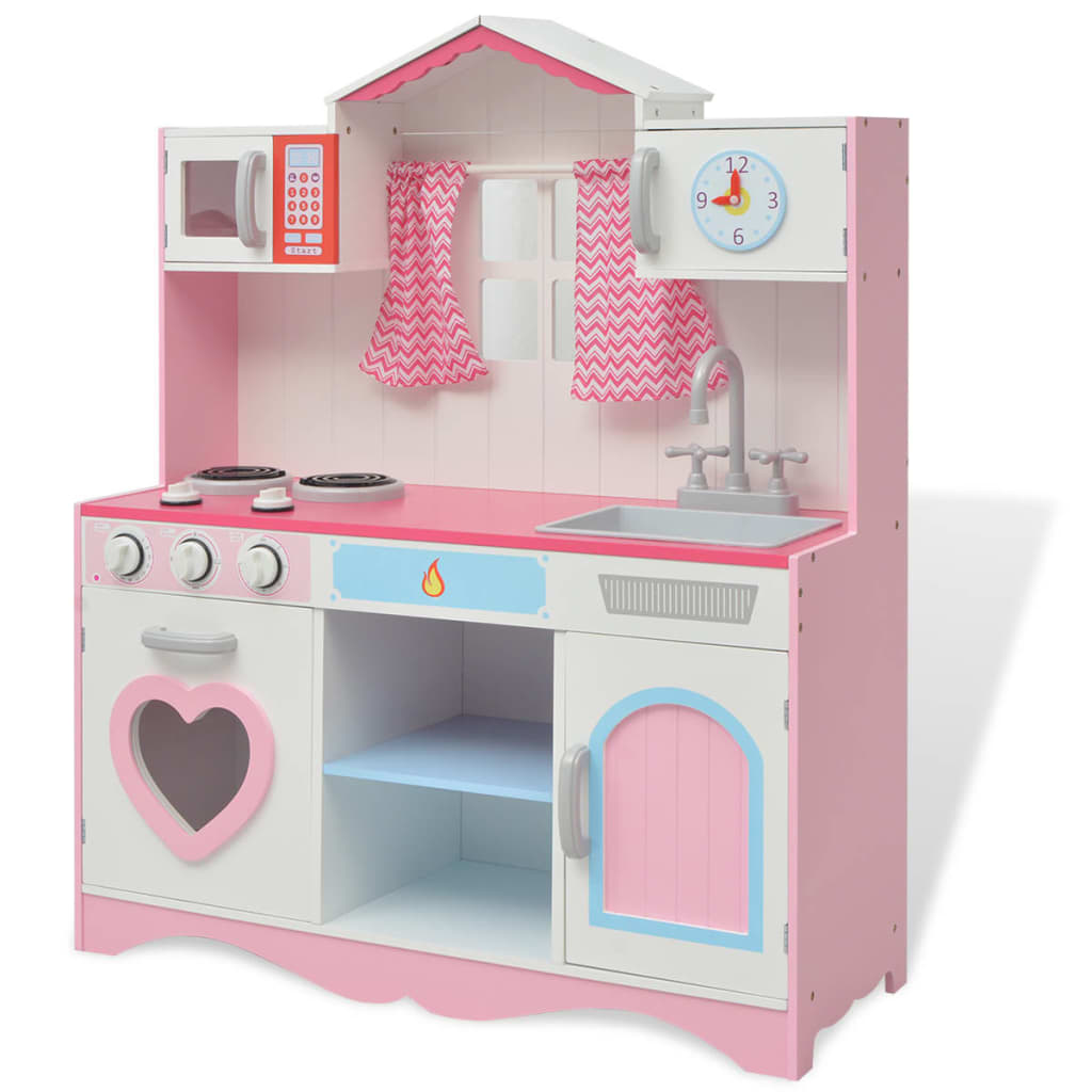 Berkfield Toy Kitchen Wood 82x30x100 cm Pink and White