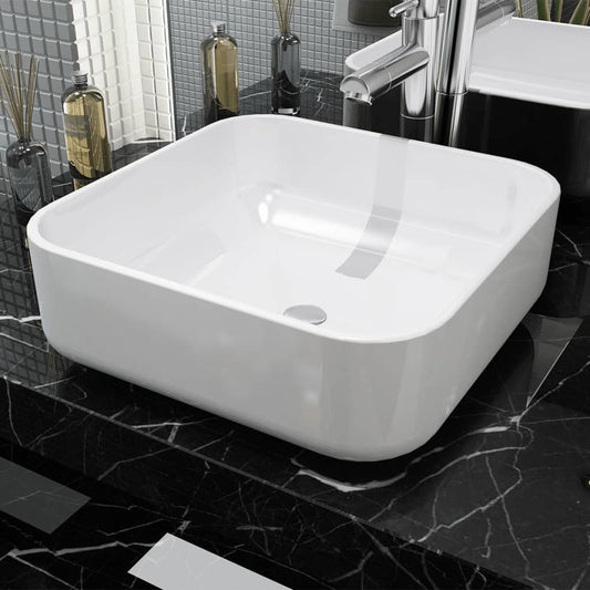 Berkfield Basin Square Ceramic White 39x39x13.5 cm