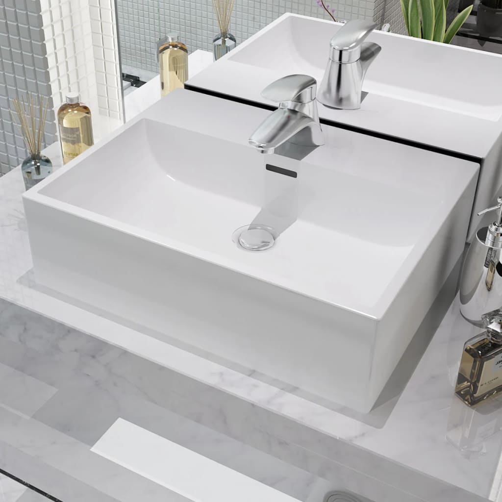 Berkfield Basin with Faucet Hole Ceramic White 51.5x38.5x15 cm