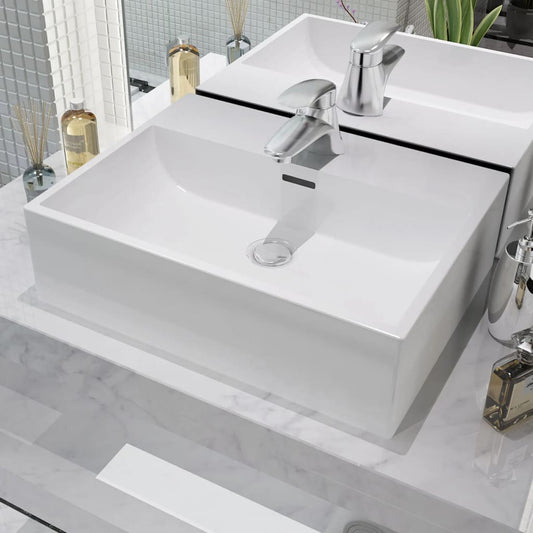 Berkfield Basin with Faucet Hole Ceramic White 51.5x38.5x15 cm