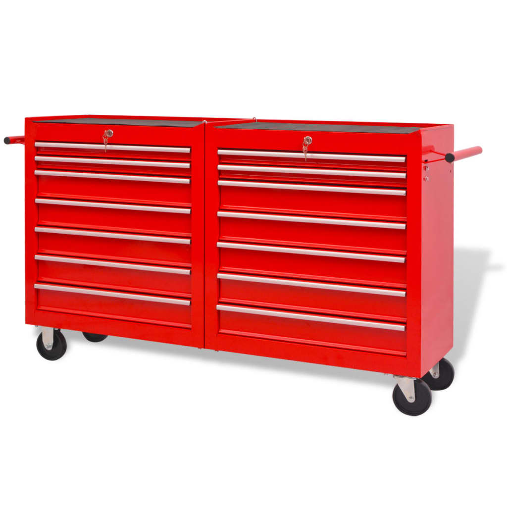 Berkfield Workshop Tool Trolley with 14 Drawers Size XXL Steel Red