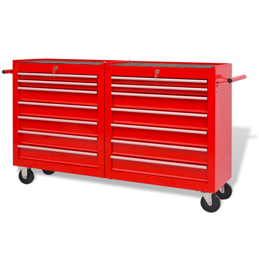 Berkfield Workshop Tool Trolley with 14 Drawers Size XXL Steel Red