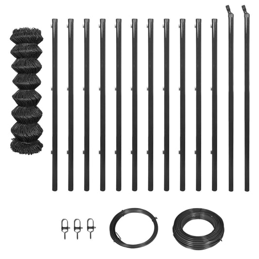 Berkfield Chain Link Fence with Posts and Hardware 1x25 m Grey