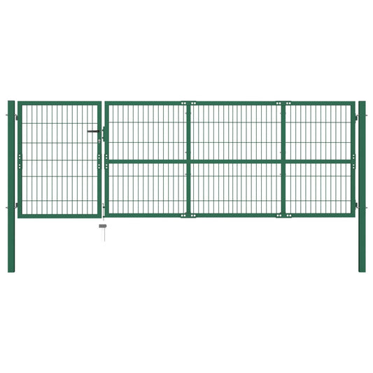 Berkfield Garden Fence Gate with Posts 350x100 cm Steel Green