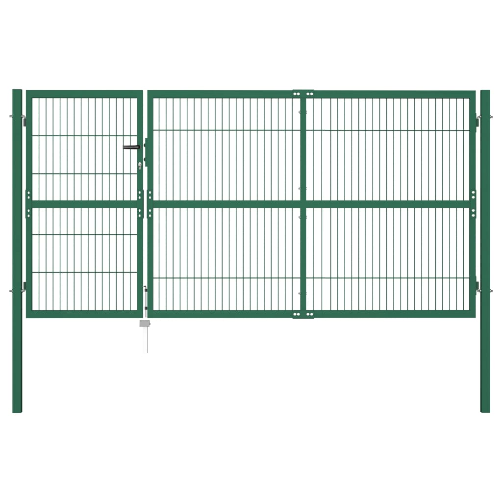 Berkfield Garden Fence Gate with Posts 350x140 cm Steel Green