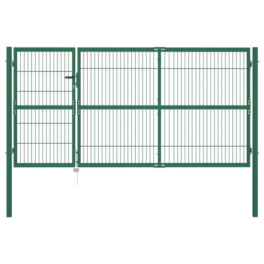 Berkfield Garden Fence Gate with Posts 350x140 cm Steel Green