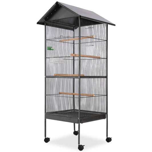 Berkfield Bird Cage with Roof Black 66x66x155 cm Steel
