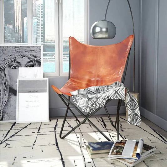 Berkfield Butterfly Chair Brown Real Leather