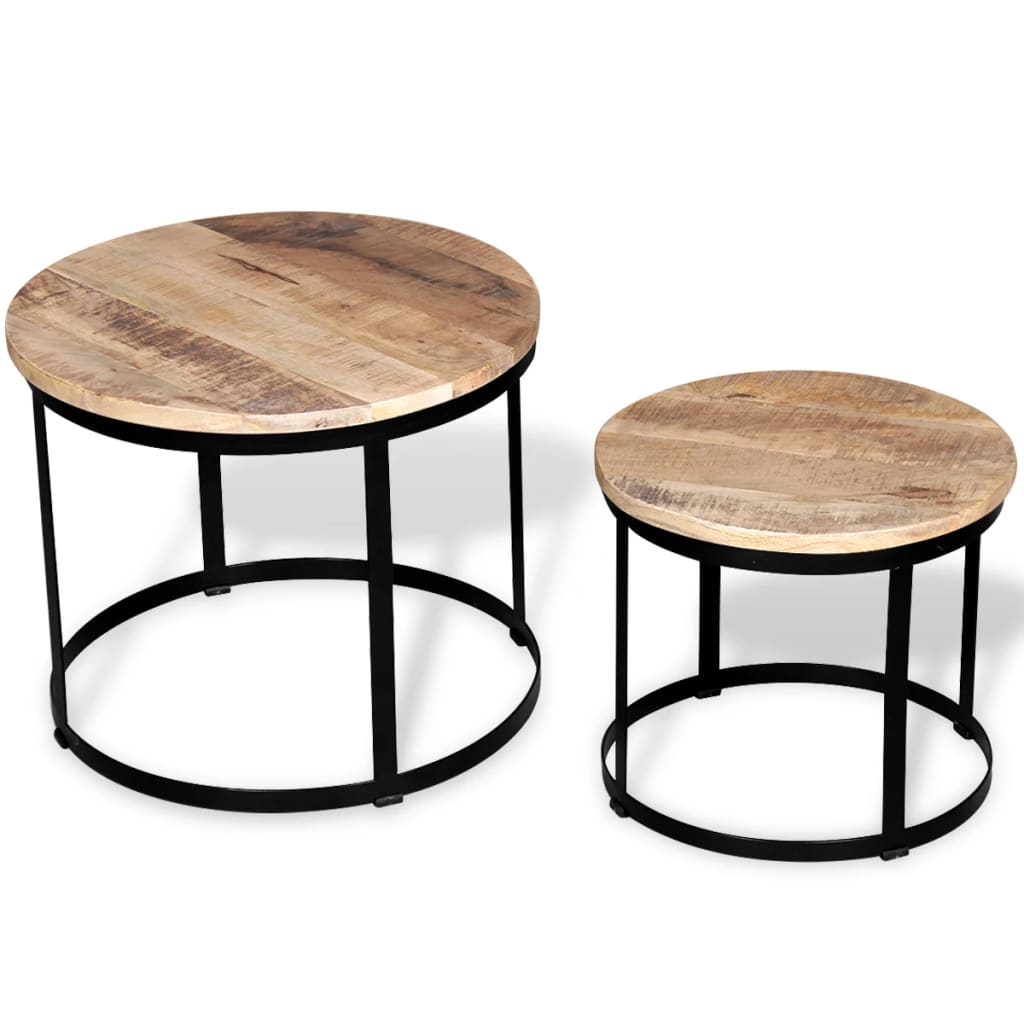 Berkfield Two Piece Coffee Table Set Rough Mango Wood Round 40 cm/50 cm