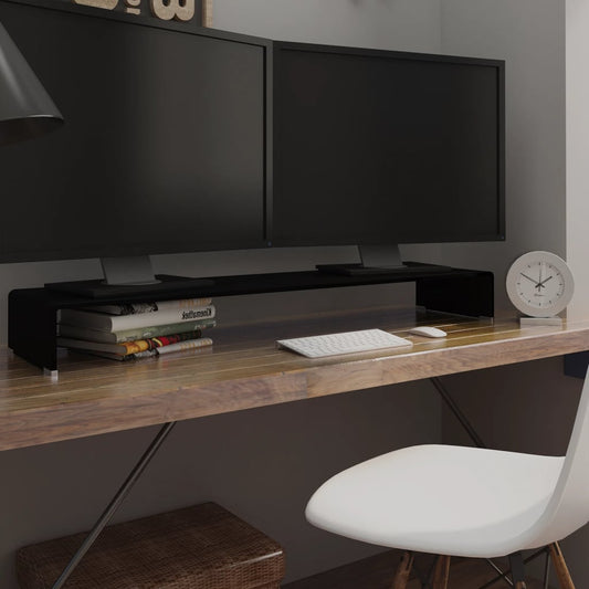 Berkfield TV Stand/Monitor Riser Glass Black 120x30x13 cm