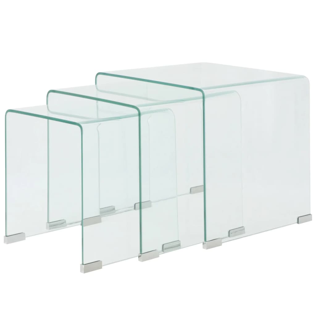 Berkfield Three Piece Nesting Table Set Tempered Glass Clear