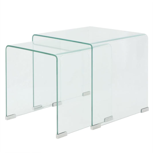 Berkfield Two Piece Nesting Table Set Tempered Glass Clear