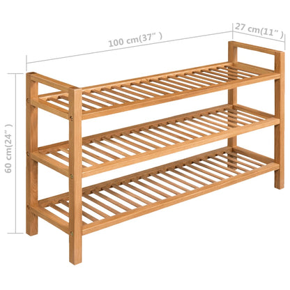 Berkfield Shoe Rack with 3 Shelves 100x27x60 cm Solid Oak Wood