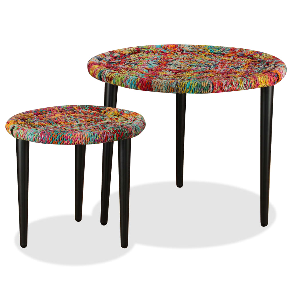 Berkfield Coffee Table Set 2 Pieces Chindi Weave Details Multicolour