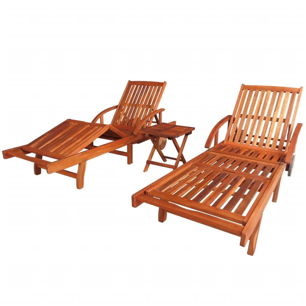 Berkfield Sun Loungers 2 pcs with Table Solid Acacia Wood