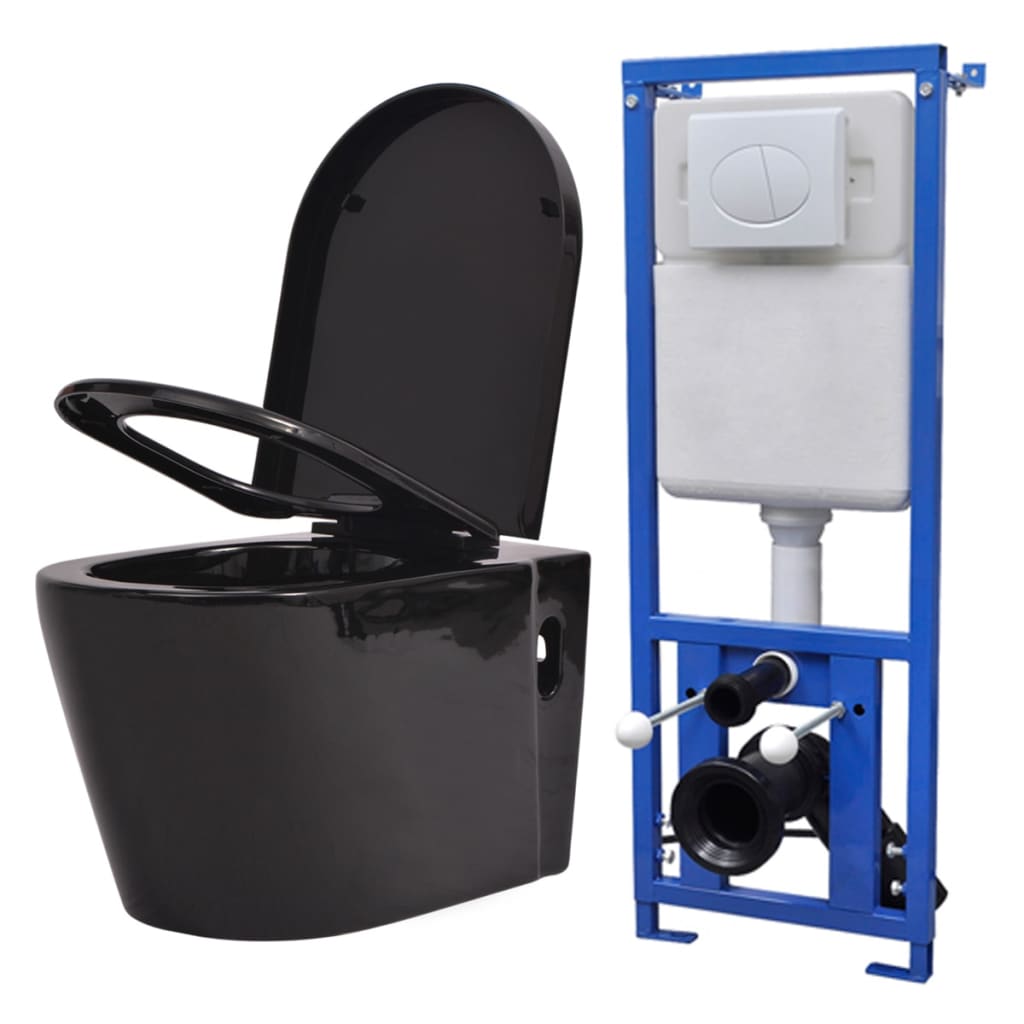 Berkfield Wall Hung Toilet with Concealed Cistern Ceramic Black